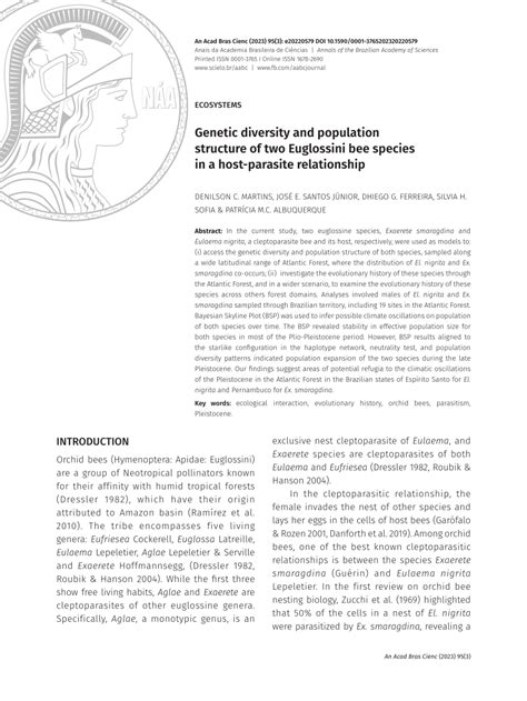 (PDF) Genetic diversity and population structure of two Euglossini bee species in a host ...