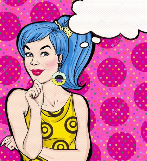 Pop Art Illustration Blue Hair Girl With The Speech Bubble Pop Art Girl