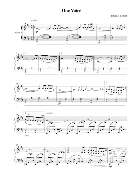 One Voice By Johannes Bornlöf Sheet Music For Piano Vocal And Guitar Chords At Sheet Music Direct