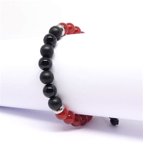 Bracelet En Pierre Naturelle D Onyx Et Cornaline