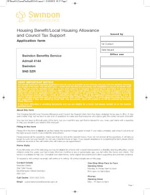 Fillable Online Swindon Gov Housing Benefit Local Housing Allowance