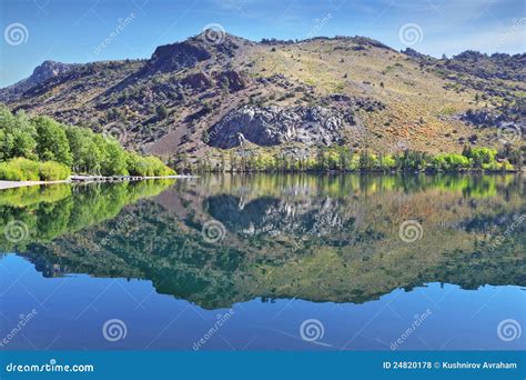 shallow lake   mountains  california stock photo image