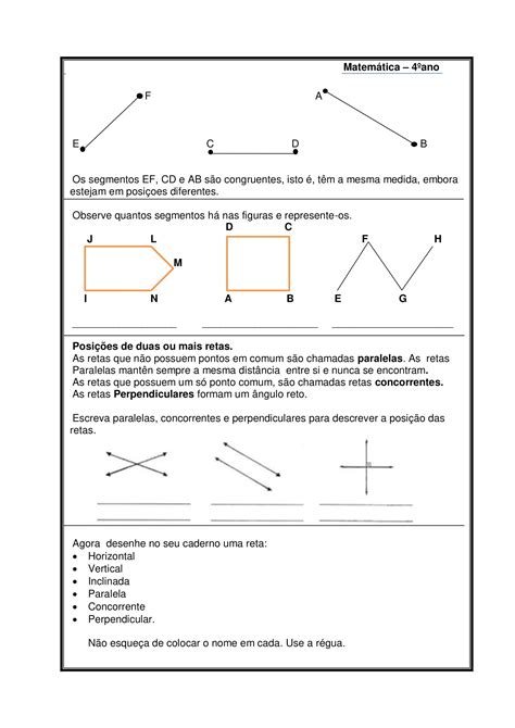 Atividades Sobre Retas 4 Ano LIBRAIN