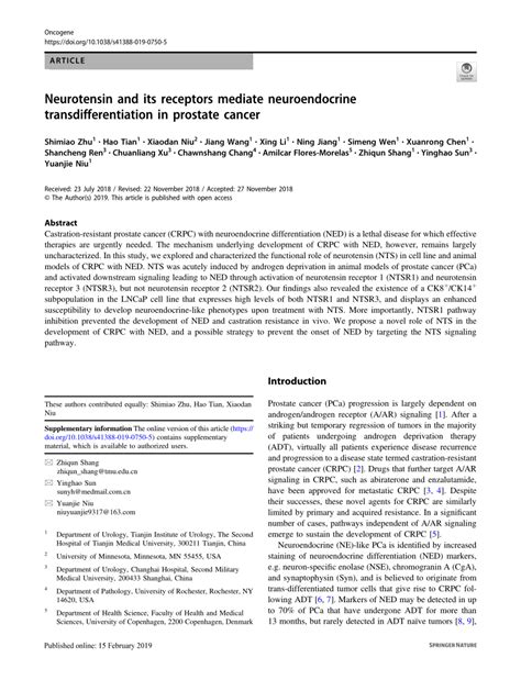 Pdf Neurotensin And Its Receptors Mediate Neuroendocrine