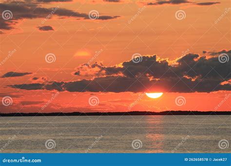 Red Sunset Over The Sea Stock Photo Image Of Morning