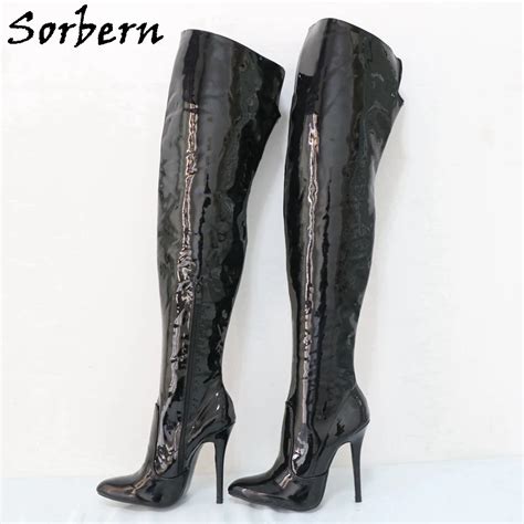 Sorbern Custom Black Shiny Over The Knee Boots For Women High Heel