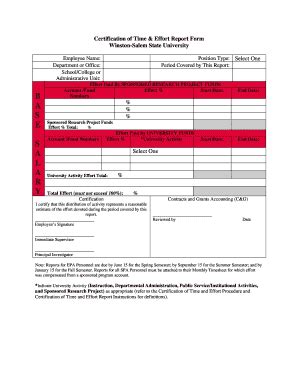 Fillable Online Wssu Certification Of Time And Effort Report Form Rev 1