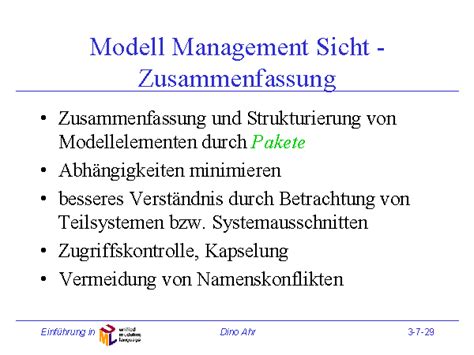 Modell Management Sicht Zusammenfassung