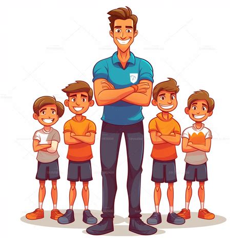 Group Of Physical Education Kid Students With A Male Teacher In The