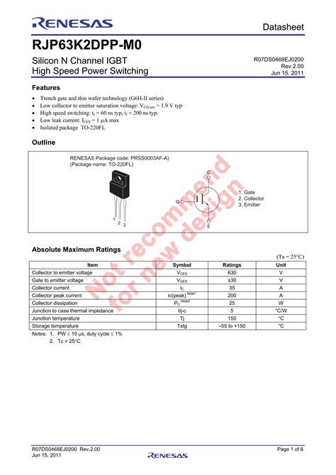 Original N Channel IGBT RJP63K2 63K2 TO 220F New Renesas PDF