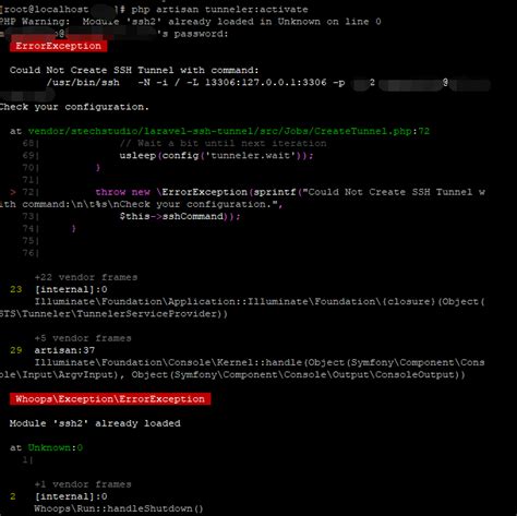 Crash When Running Php Artisan Tunneler Activate Issue
