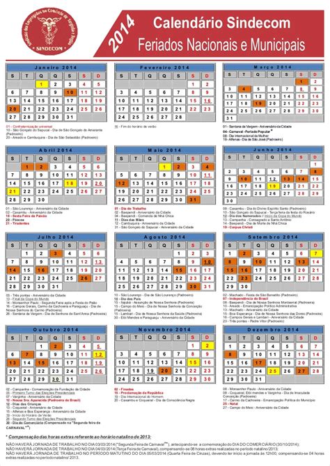 Feriados Nacionais E Municipais Sindecom