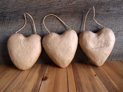 Paper Mache Puffy Heart With String 5 3 Pack