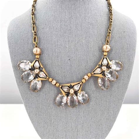 J Crew Clear Rhinestone Triad Statement Necklace Anti Gem