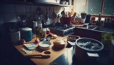 Pratos Sujos E Bagun A Na Cozinha Generative Ai Foto Premium