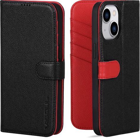 Viosul Iphone 15 Plus Leather Case Genuine Pebbled Leather Wallet Phone Case With