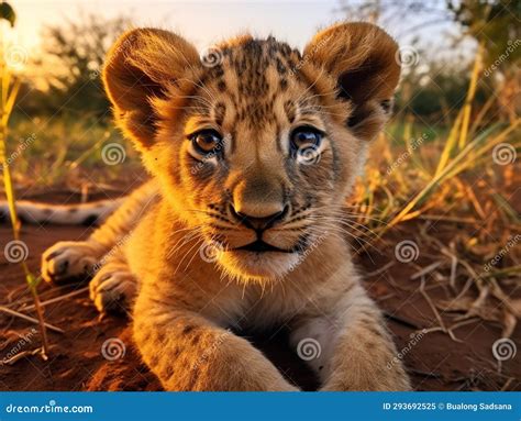 Ai Generated Illustration Wildlife Concept Of Lion Cub Stock