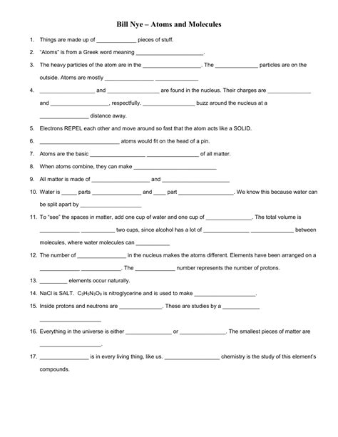 Bill Nye Atoms And Molecules Video Worksheet