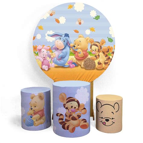 Kit Capa Painel Trio Cilindros Ursinho Pooh 01 Loja Bibi Painéis