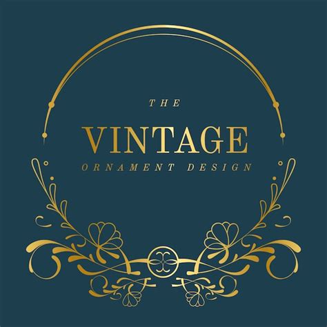 Free Vector Vintage Golden Art Nouveau Badge On Blue Vector