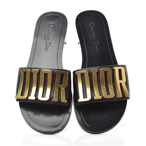 Christian Dior Calfskin Evolution Slide Sandals 38 Black 756391 Fashionphile