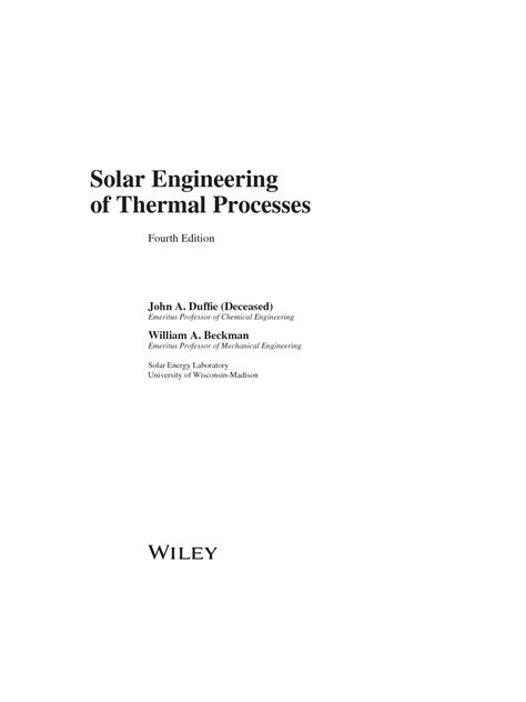 Solar Engineering Of Thermal Processes