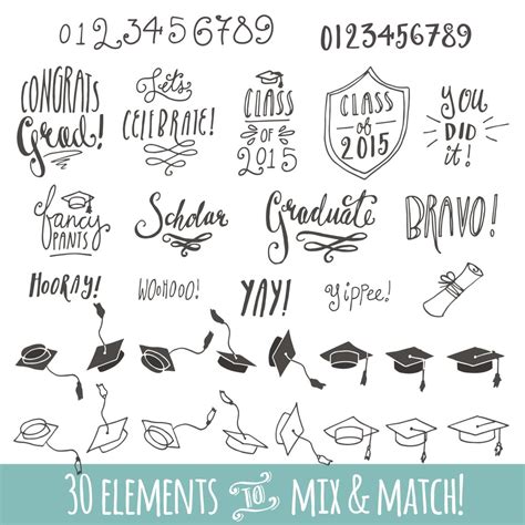 Graduation Clip Art // Greeting Message Stamp // Vector Eps Psd Png ...