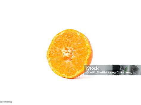 Natural Fresh Orange Cut Half Isolated On White Background With