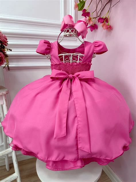 Vestido Infantil Rosa Chiclete Cinto P Rolas Damas Casamento Rosa