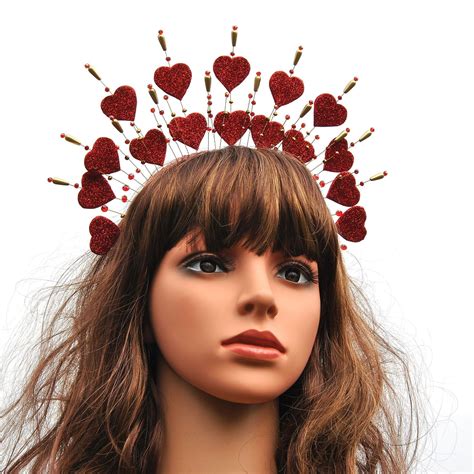 Queen Of Hearts Crown Valentines Headpiece Red Hearts Headband Etsy