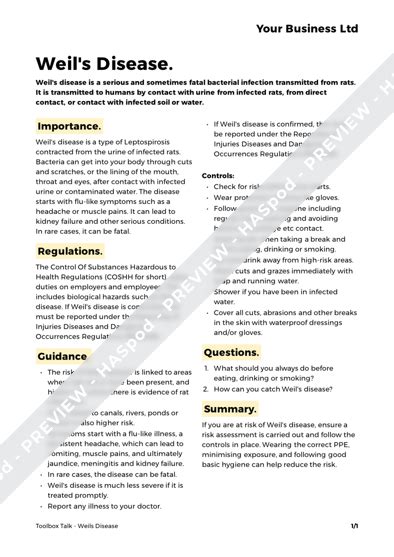 Weils Disease Toolbox Talk Template Haspod