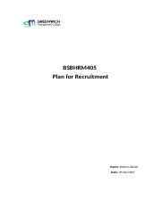 BSBHRM405 ASSESSMENT 1 Docx BSBHRM405 Plan For Recruitment Name