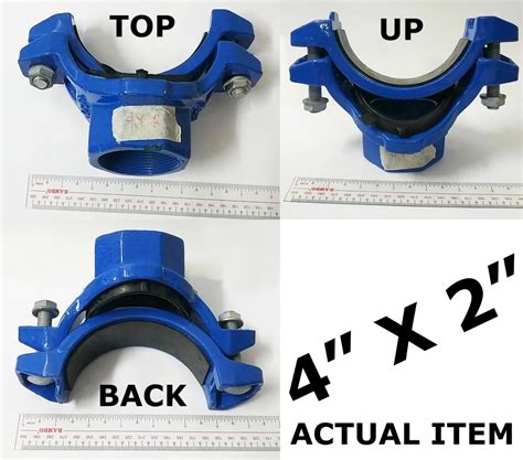 CAST IRON SADDLE CLAMP 4 X 2 BLUE FOR WATER DISTRICT DUCTILE IRON