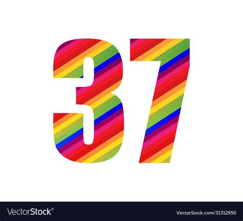 37 Number Rainbow Style Numeral Digit Colorful Vector Image