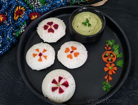 Idlis decorated with vegetables | Idli Art - Vanita's Corner