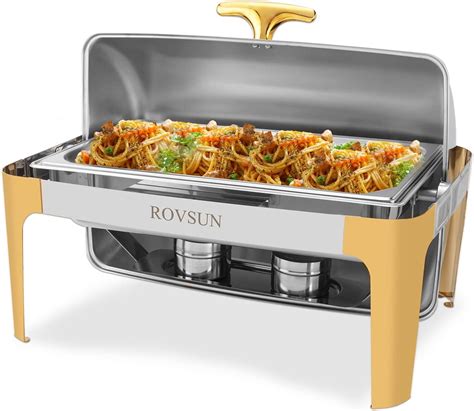 Rovsun Roll Top Chafing Dish Buffet Set Gold Accent Nsf Quart