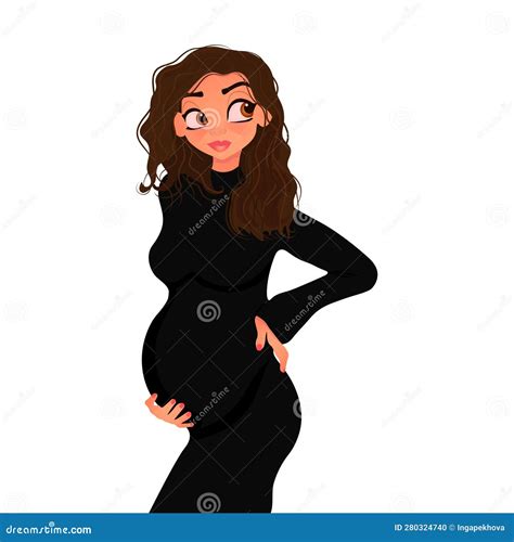 Pregnant Girl In Cartoon Style On White Background Stock Vector