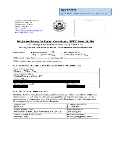 Fillable Online Disclosure Report For Permit Consultants SFEC Form