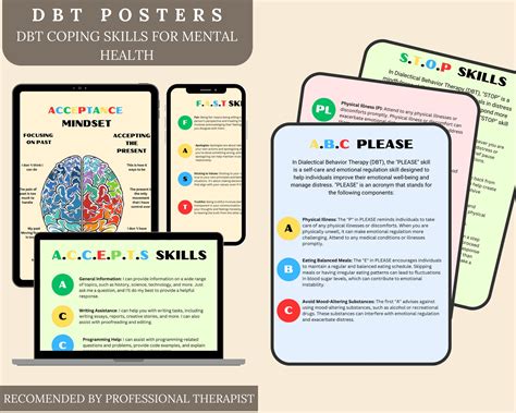 Dbt Bundle Coping Skills Printable Poster Handout Cheat Sheet