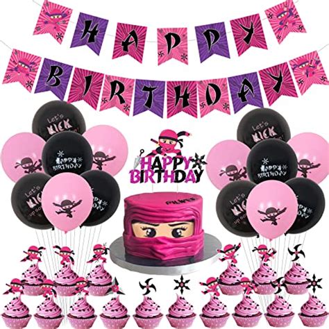 Ninja Girl Birthday Party Decorations Pink Happy Birthday Banner Ninja