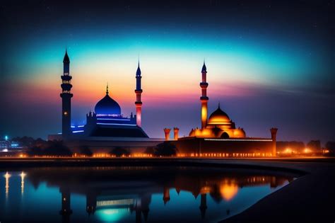 A mosque with a blue light at the top | AI-generated image