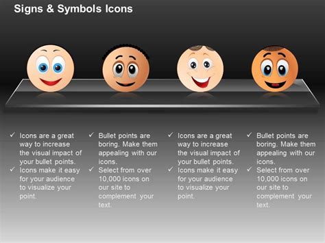 Four Smiliey Happiness Joy Indication Ppt Icons Graphics Presentation