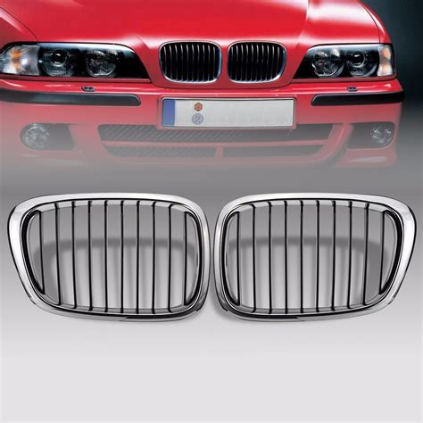 Pair Chrome Black Gloss Black Front Kidney Grille Grilles For BMW E39