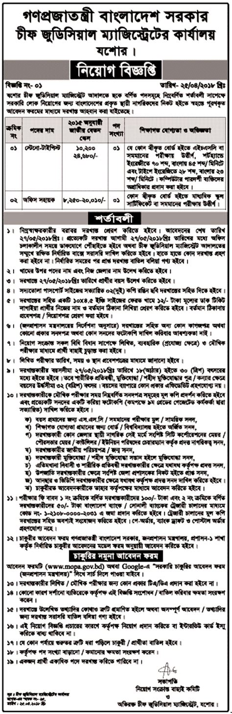 Chief Judicial Magistrates Office Job Circular