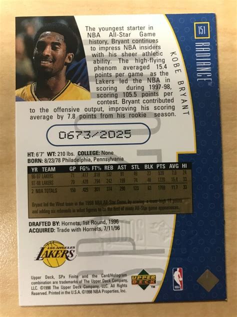 1998 99 Upper Deck SPx 2000 151 Kobe Bryant 2025 Radiance Parallel