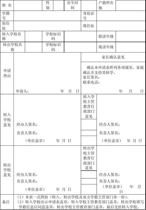 广东省义务教育阶段学校学生转学申请表word文档免费下载文档大全