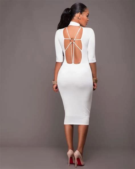 Buy Solid Nude Women Sexy Half Sleeve Black White Bandage Dress 2017 Knitted