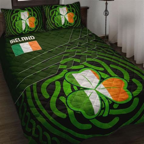 Aio Pride Ireland Quilt Bed Set Ireland Symbol With Celtic Patterns