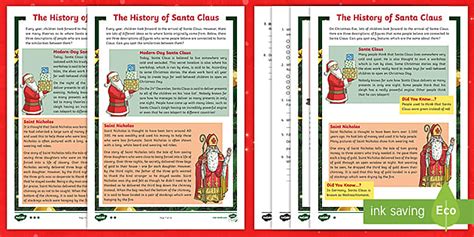 Lks The History Of Santa Claus Differentiated Reading Comprehension