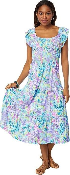 Lilly Pulitzer Jilly Smocked Midi Dress Dew Drop Stay Fly Womens